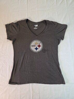 Pittsburgh Steelers Official Women's T-Shirt Gray V-Neck Large